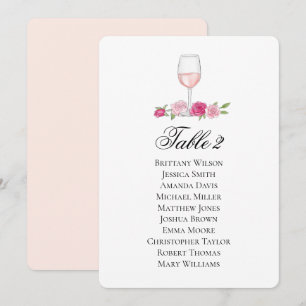 Sitzplan Rosen. Weinglas. Florale Hochzeit Einladung