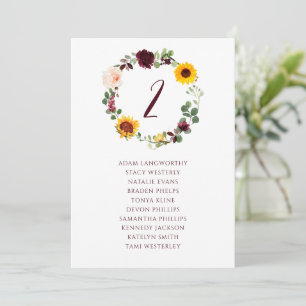 Sitzplan-Tisch-Nummer Hochzeit Herbst Sonnenblume Einladung