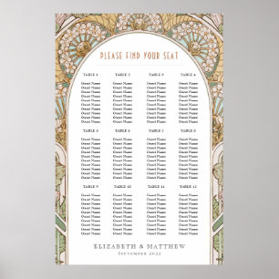 Sitzplan Vintage Hochzeit Art Nouveau Poster