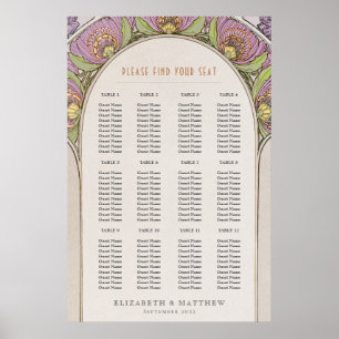 Sitzplan Vintage-Hochzeit Art Nouveau Schaumboa Poster