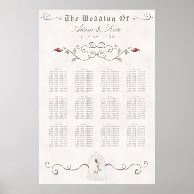 SITZPLATZ 81-120 | Elegante Rote Rose Hochzeit Poster (Vorne)