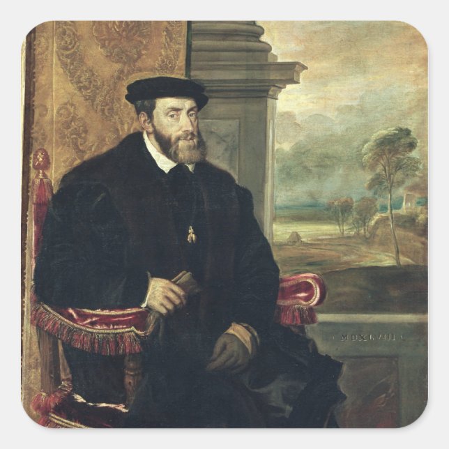 Sitzportrait des Kaisers Charles V 1548 Quadratischer Aufkleber (Vorderseite)