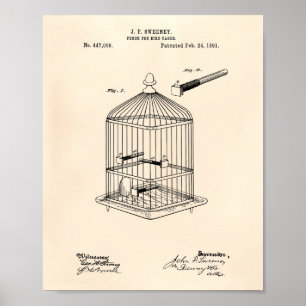 Sitzstange Für Vogelkäfige 1891 Patent Kunst Alte Poster