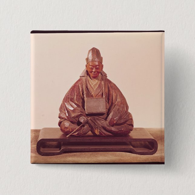 Sitzstatue der Basho Edo-Zeit Button (Vorderseite)