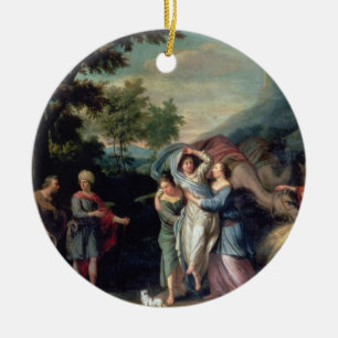 Sitzung von Jakob und von Laban mit Rachel, Leah Keramikornament