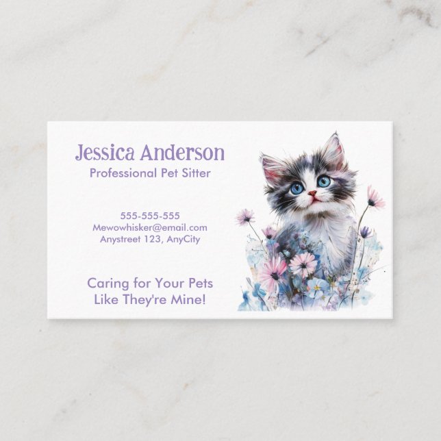 Sitzungskarte für Haustiere - Niedliche Katze in B Visitenkarte (Vorderseite)