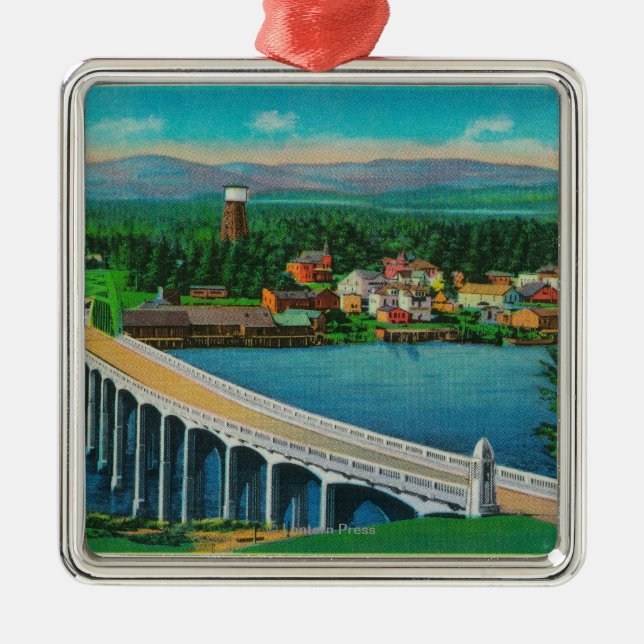 Siuslaw Fluss-Brücke in Florenz, Oregon Silbernes Ornament (Vorne)