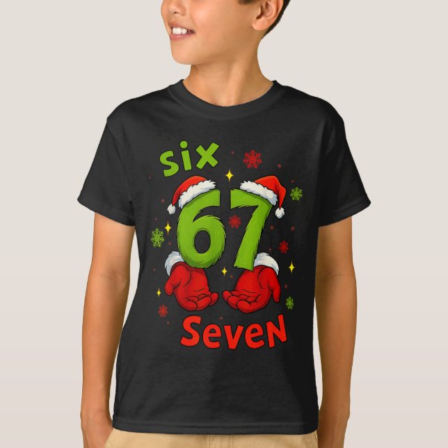 Six 6 7 Seven Christmas Humor Green Hand Festive G T-Shirt (Vorderseite)