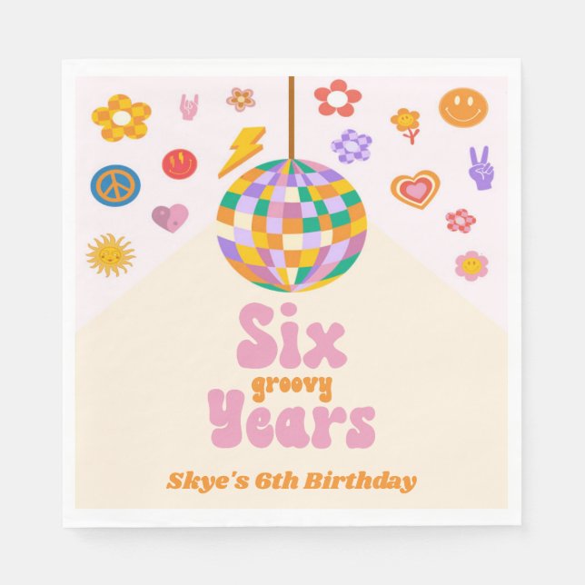 Six Groovy Years Disco Ball 6th Birthday Party Serviette (Vorderseite)