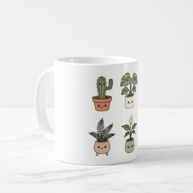 Six Happy Plants Kaffeetasse | Stressabbau Grün (Vorderseite Links)