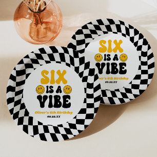 Six Is A Vibe Retro Sechste 6. Geburtstagsfeier Pappteller