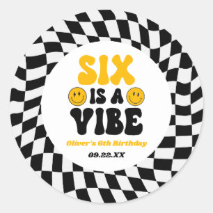 Six Is A Vibe Retro Sechste 6. Geburtstagsfeier Runder Aufkleber