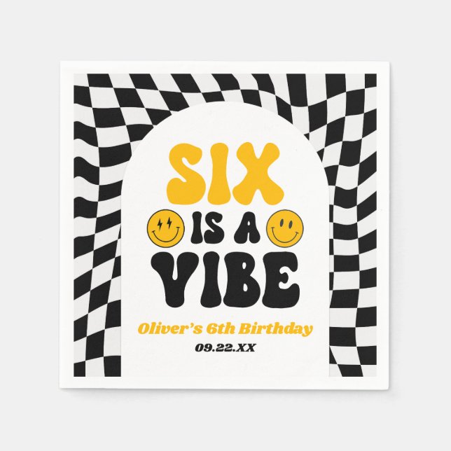 Six Is A Vibe Retro Sixth 6th Birthday Party Serviette (Vorderseite)