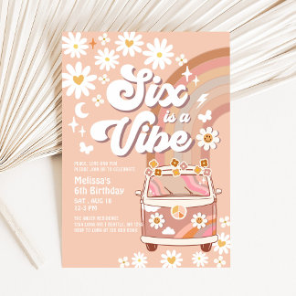 Six ist ein Vibe Daisy Beige Cream 6. Geburtstag Einladung