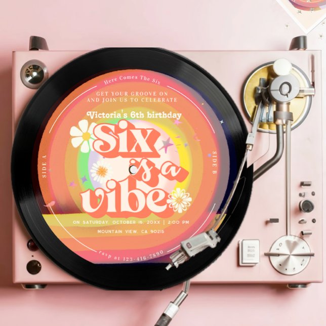 SIX ist ein Vibe Groovy Retro Sunshine Rainbow Dai Einladung (Von Creator hochgeladen)