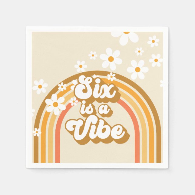 Six ist ein Vibe Retro Rainbow Groovy 6. Geburtsta Serviette (Vorderseite)
