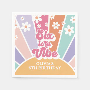 Six ist eine Vibe Retro Sunshine Rainbow Daisy Serviette