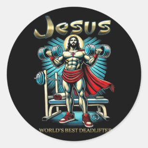 Six Pack Jesus World Best Deadlifter Christlich Ch Runder Aufkleber