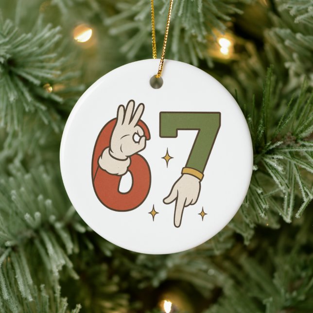 Six Seven 67 6 7 Christmas Santa Elf Meme Keramik Ornament (Baum)