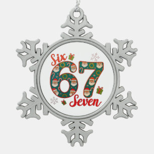 Six Seven 67 6 7 Meme Weihnachten Xmas Santa Hut Schneeflocken Zinn-Ornament