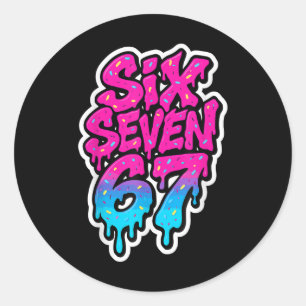 Six Seven 67 Bysebyll Eiscreme-Tropf-Mason-Meme Ki Runder Aufkleber
