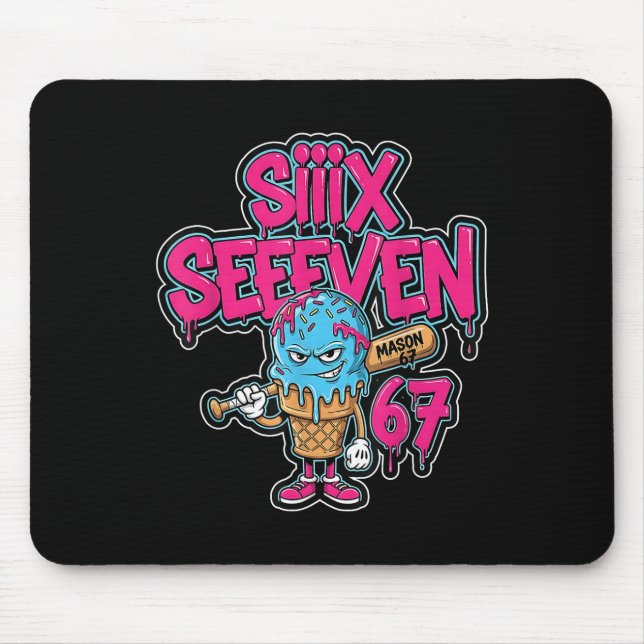 Six Seven 67 Bysebyll Spieler Eiscreme-Tropf-Meme  Mousepad (Vorne)