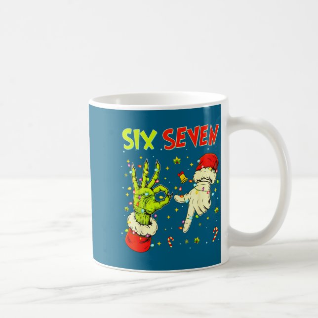 Six Seven 67 Funny Hand-sign Christmas Meme  Kaffeetasse (Rechts)
