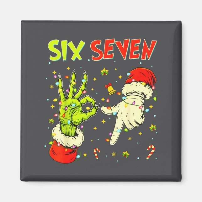Six Seven 67 Funny Hand-sign Christmas Meme  Magnet (Vorne)