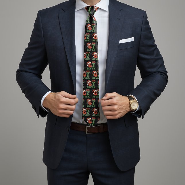 Six Seven 67 Funny Santa Hat Christmas Xmas Meme Krawatte (Von Creator hochgeladen)