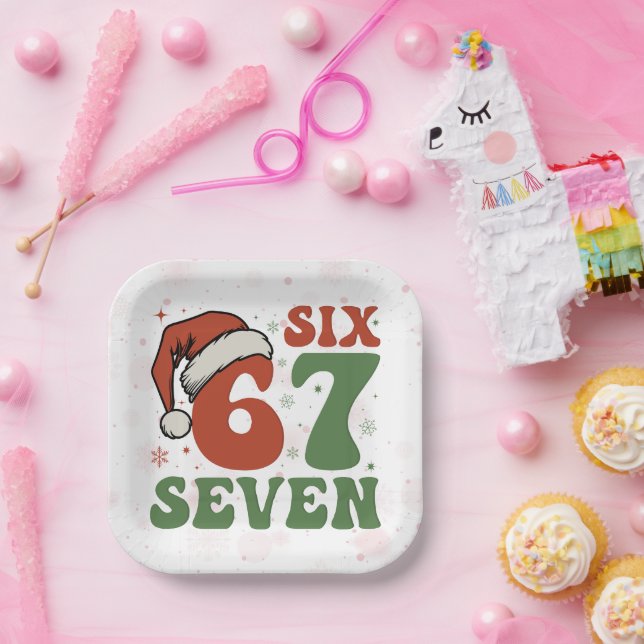 Six Seven 67 Funny Santa Hat Christmas Xmas Meme Pappteller (Party)