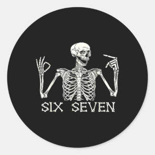 Six Seven 67 Handzeichen Skelett Meme Halloween Co Runder Aufkleber