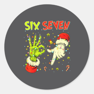 Six Seven 67 Lustiges Handzeichen Weihnachts Meme  Runder Aufkleber