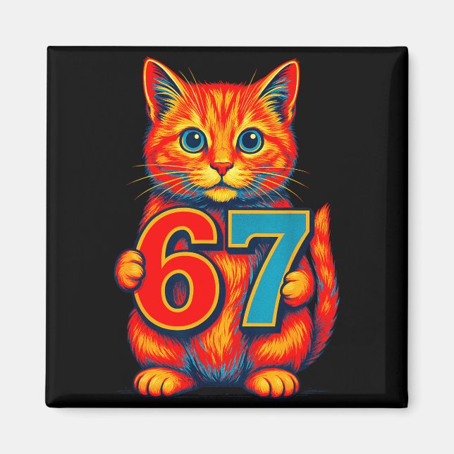 Six Seven 67 Meme 6 7 Cat Youth Boy Girl  Magnet (Vorne)