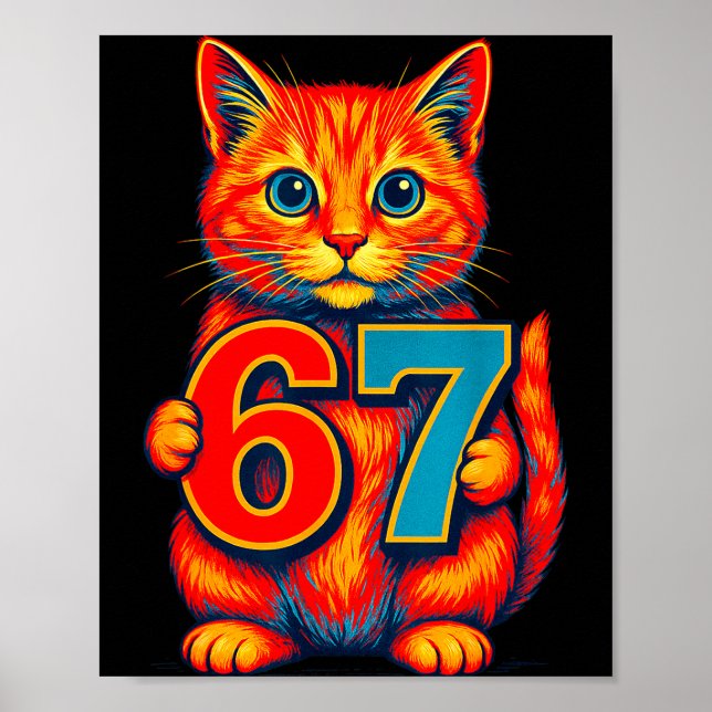 Six Seven 67 Meme 6 7 Cat Youth Boy Girl  Poster (Vorne)