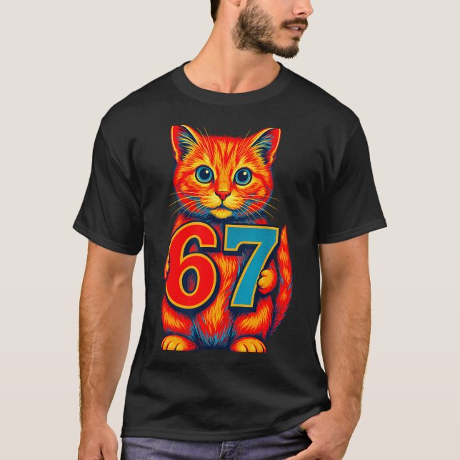 Six Seven 67 Meme 6 7 Cat Youth Boy Girl  T-Shirt (Vorderseite)