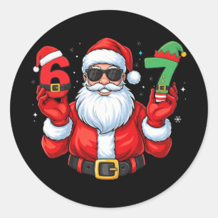 Six Seven 67 Meme 6 7 Elf Santa Weihnachts-Pyjama  Runder Aufkleber