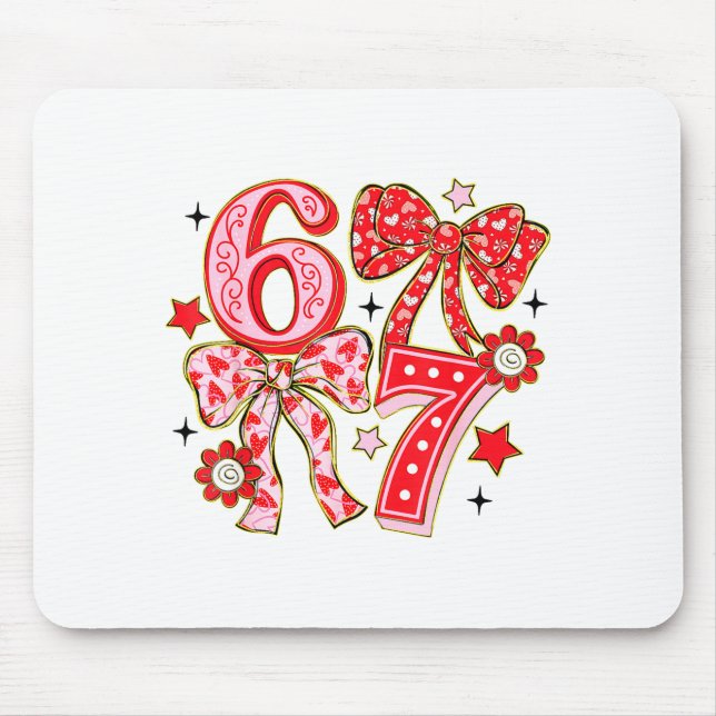 Six Seven 67 Meme Coquette Bow 6 7 Valentines Day  Mousepad (Vorne)