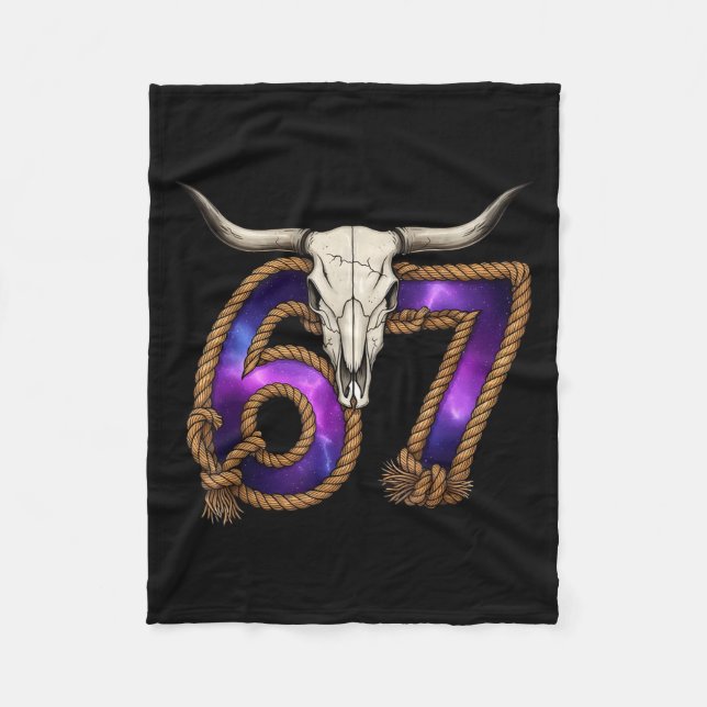 Six Seven 67 Meme Funny Western Cowboy Bull Skull  Fleecedecke (Vorderseite)