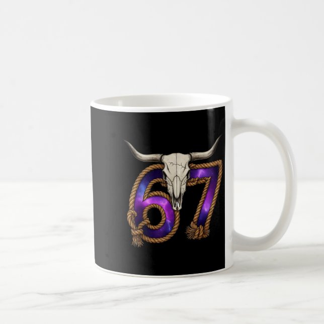 Six Seven 67 Meme Funny Western Cowboy Bull Skull  Kaffeetasse (Rechts)