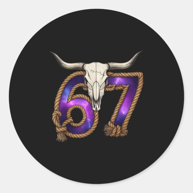 Six Seven 67 Meme Funny Western Cowboy Bull Skull  Runder Aufkleber (Vorderseite)