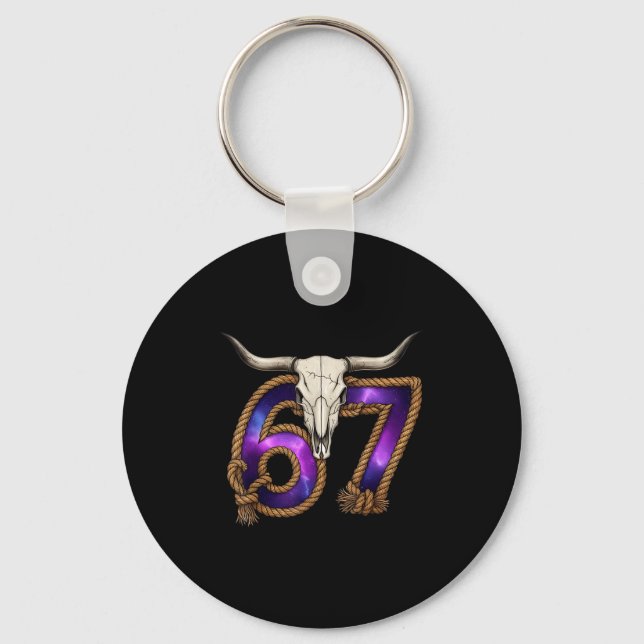 Six Seven 67 Meme Funny Western Cowboy Bull Skull  Schlüsselanhänger (Vorderseite)
