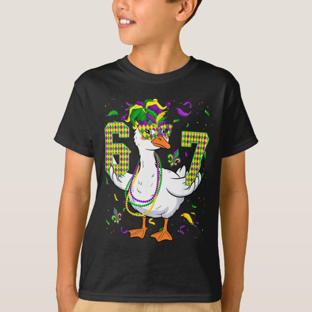 Six Seven 67 Meme Gans Mit Narrenhut & Perle T-Shirt (Vorderseite)
