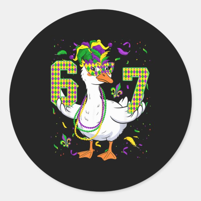 Six Seven 67 Meme Goose With Jester Hat &amp; Bead Runder Aufkleber (Vorderseite)