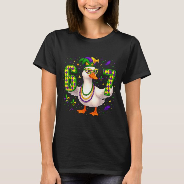 Six Seven 67 Meme Goose With Jester Hat &amp; Bead T-Shirt (Vorderseite)
