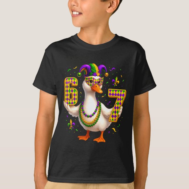 Six Seven 67 Meme Goose With Jester Hat &amp; Bead T-Shirt (Vorderseite)