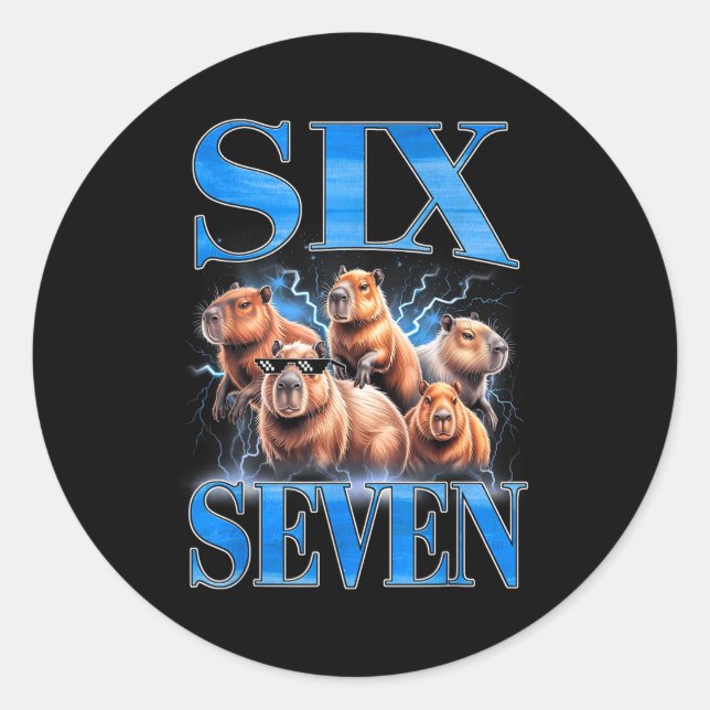 Six Seven 67 Meme Lustiges Capybara-Bootleg-Grafik Runder Aufkleber (Vorderseite)