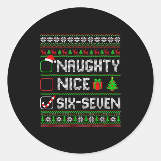 Six Seven 67 Meme Nice Naughty Christmas Pajamas M Runder Aufkleber (Vorderseite)