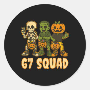 Six Seven 67 Squad Skelett Kürbis Halloween Jungen Runder Aufkleber
