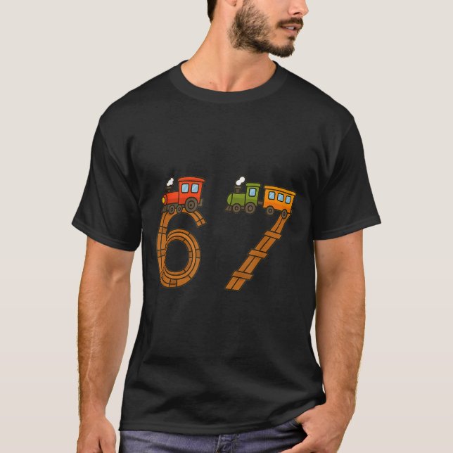Six Seven 67 Train Tracks Trains Numbers 6 And 7 V T-Shirt (Vorderseite)