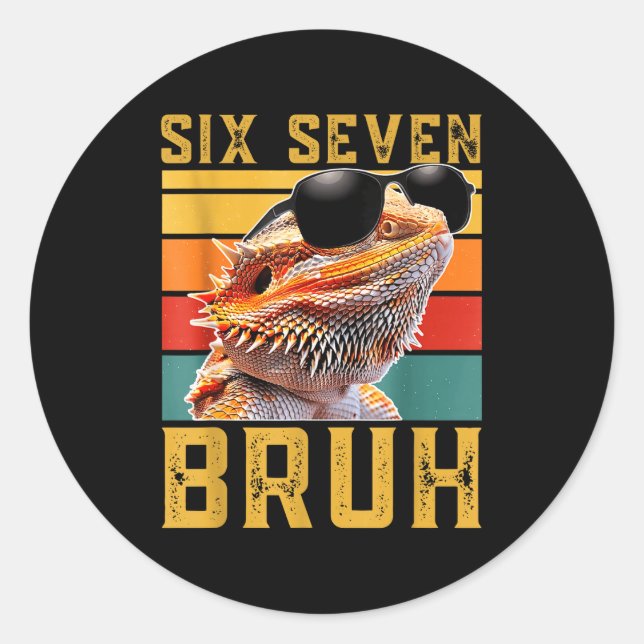 Six Seven 6 7 67 Meme Funny Bearded Dragon Design  Runder Aufkleber (Vorderseite)